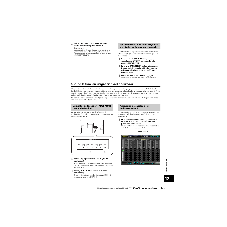 Uso de la función asignación del deslizador, Asignación de canales a los deslizadores dca, Por el usuario | Yamaha PM5D-RHPM5D User Manual | Page 139 / 367