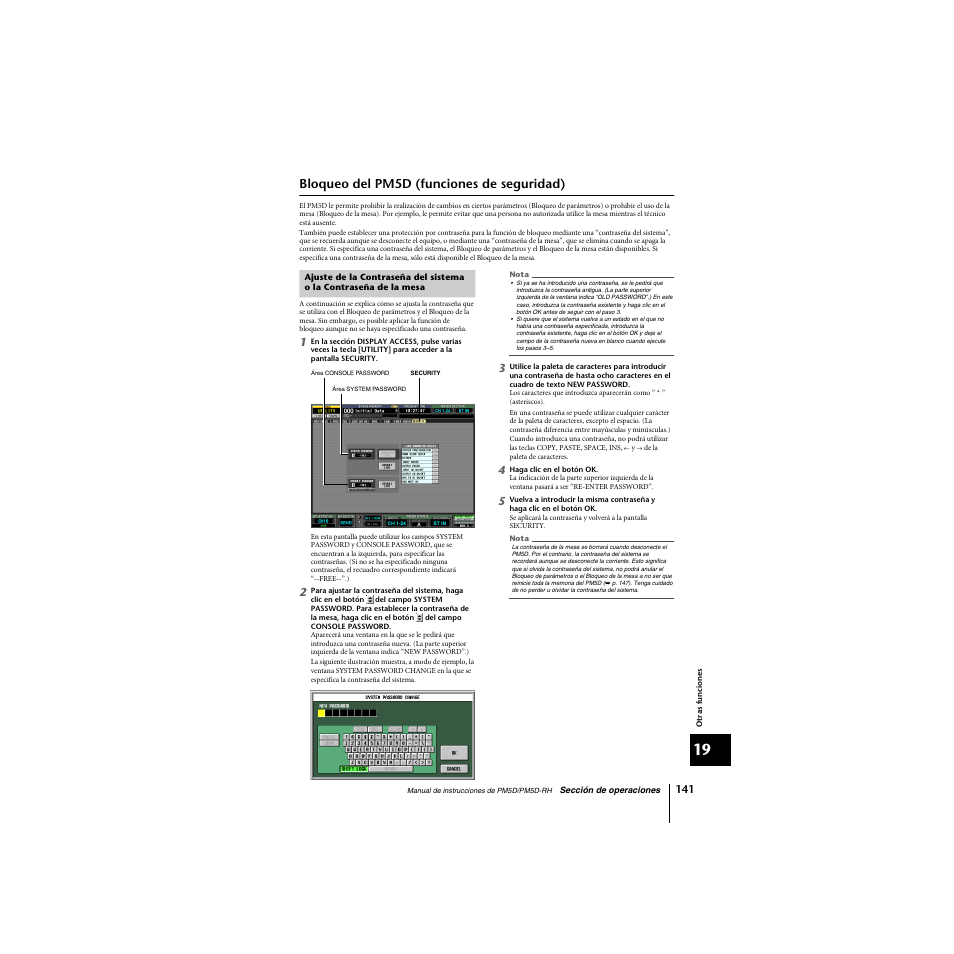 Bloqueo del pm5d (funciones de seguridad), De la mesa | Yamaha PM5D-RHPM5D User Manual | Page 141 / 367