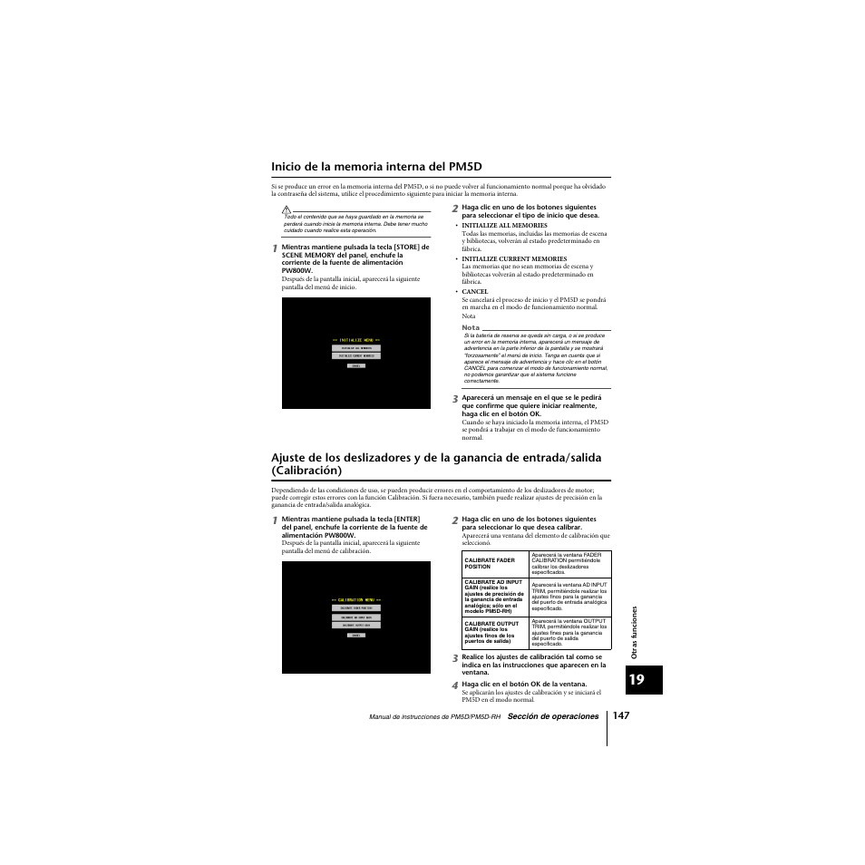 Inicio de la memoria interna del pm5d, Salida (calibración) | Yamaha PM5D-RHPM5D User Manual | Page 147 / 367