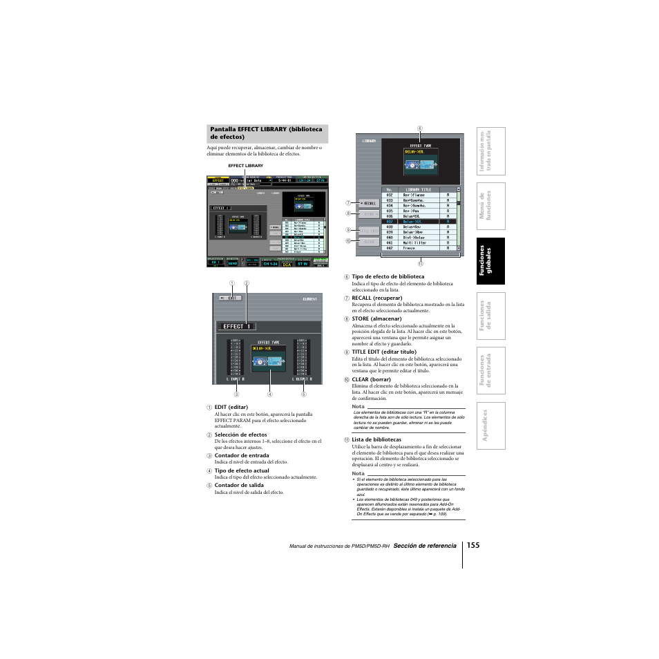 Pantalla effect library (biblioteca de efectos) | Yamaha PM5D-RHPM5D User Manual | Page 155 / 367