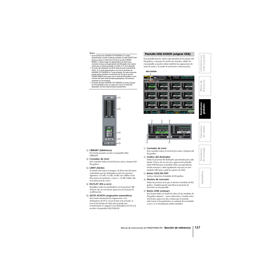 Pantalla geq assign (asignar geq) | Yamaha PM5D-RHPM5D User Manual | Page 157 / 367