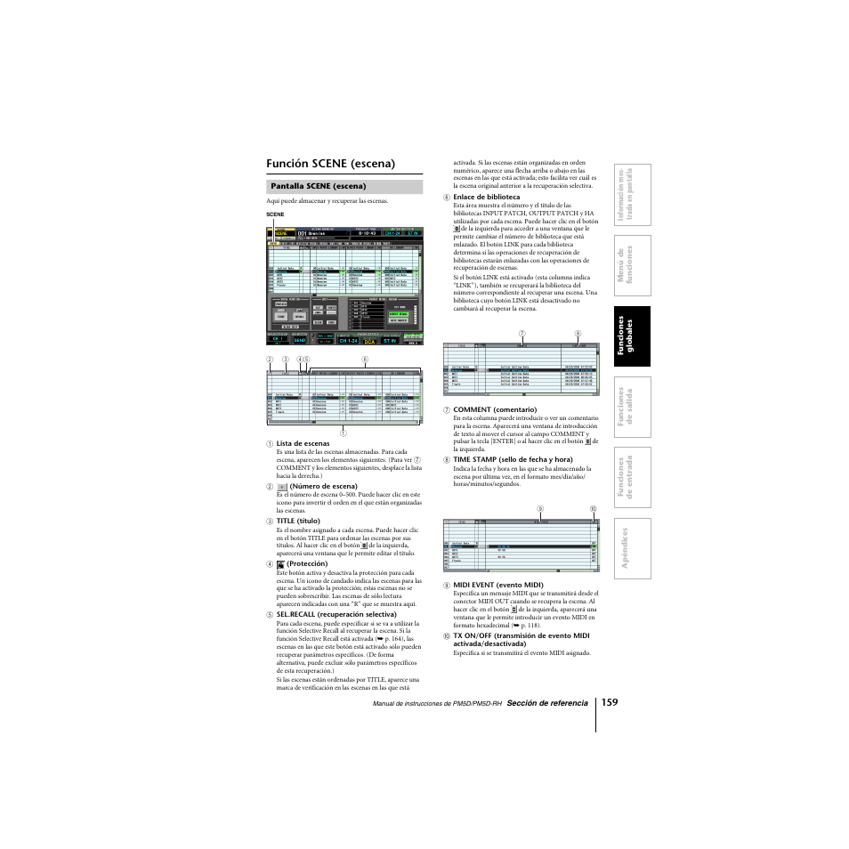 Función scene (escena), Pantalla scene (escena) | Yamaha PM5D-RHPM5D User Manual | Page 159 / 367