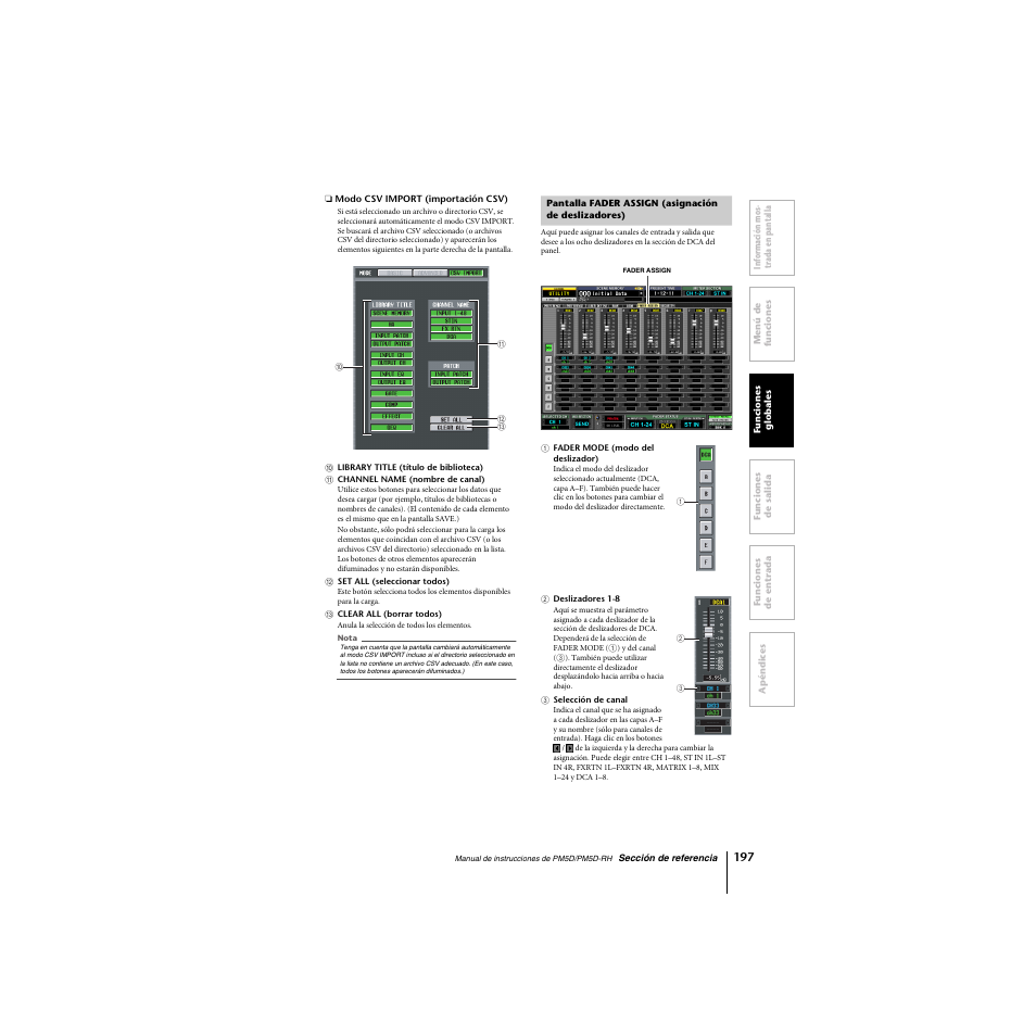 Pantalla fader assign (asignación de deslizadores) | Yamaha PM5D-RHPM5D User Manual | Page 197 / 367