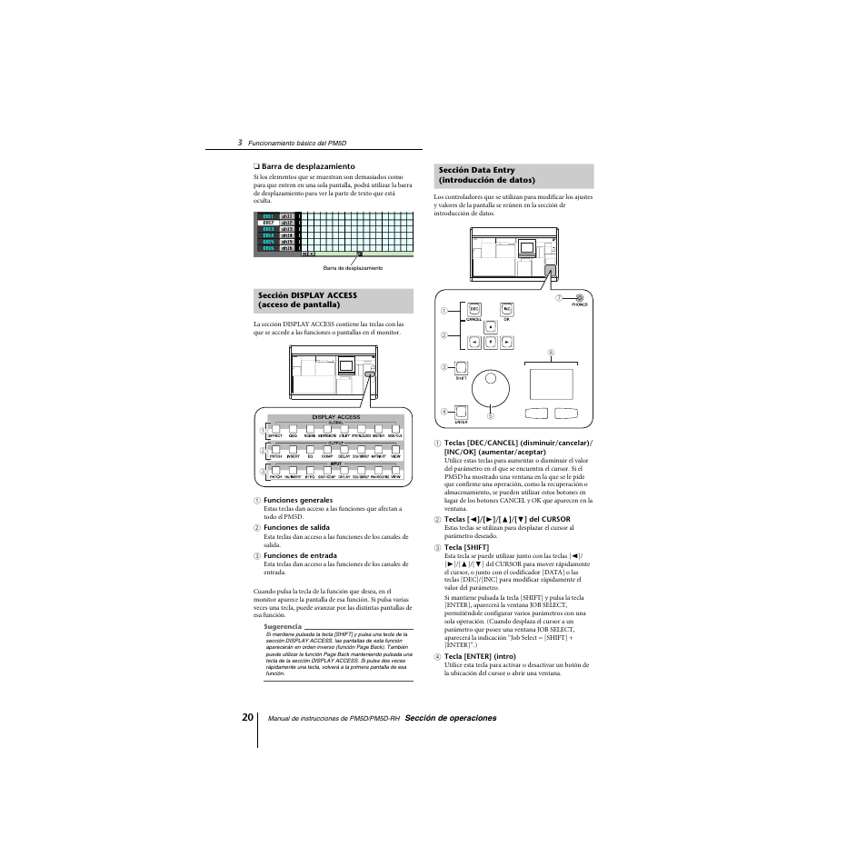 Sección display access (acceso de pantalla), Sección data entry (introducción de datos), P. 20) | Yamaha PM5D-RHPM5D User Manual | Page 20 / 367