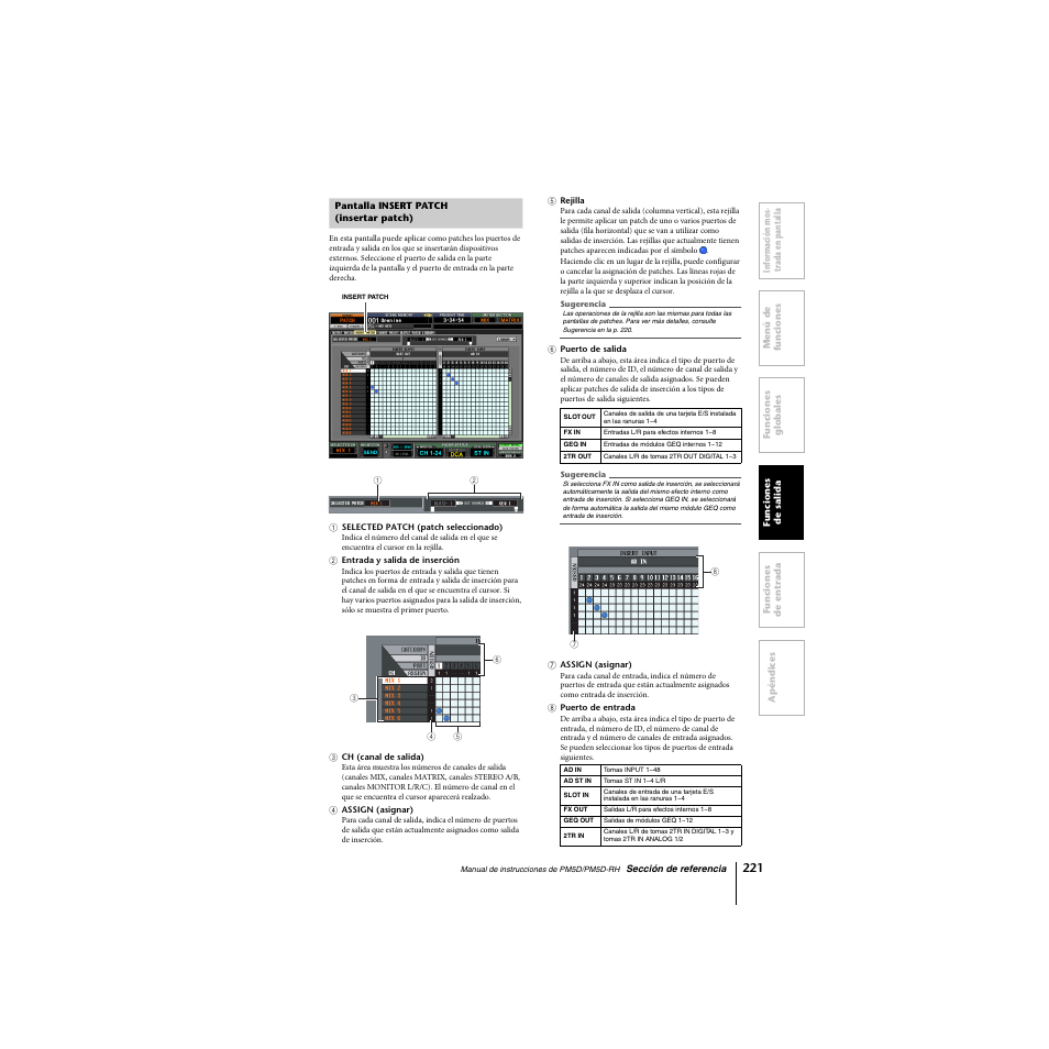 Pantalla insert patch (insertarpatch), Pantalla insert patch (insertar patch) | Yamaha PM5D-RHPM5D User Manual | Page 221 / 367