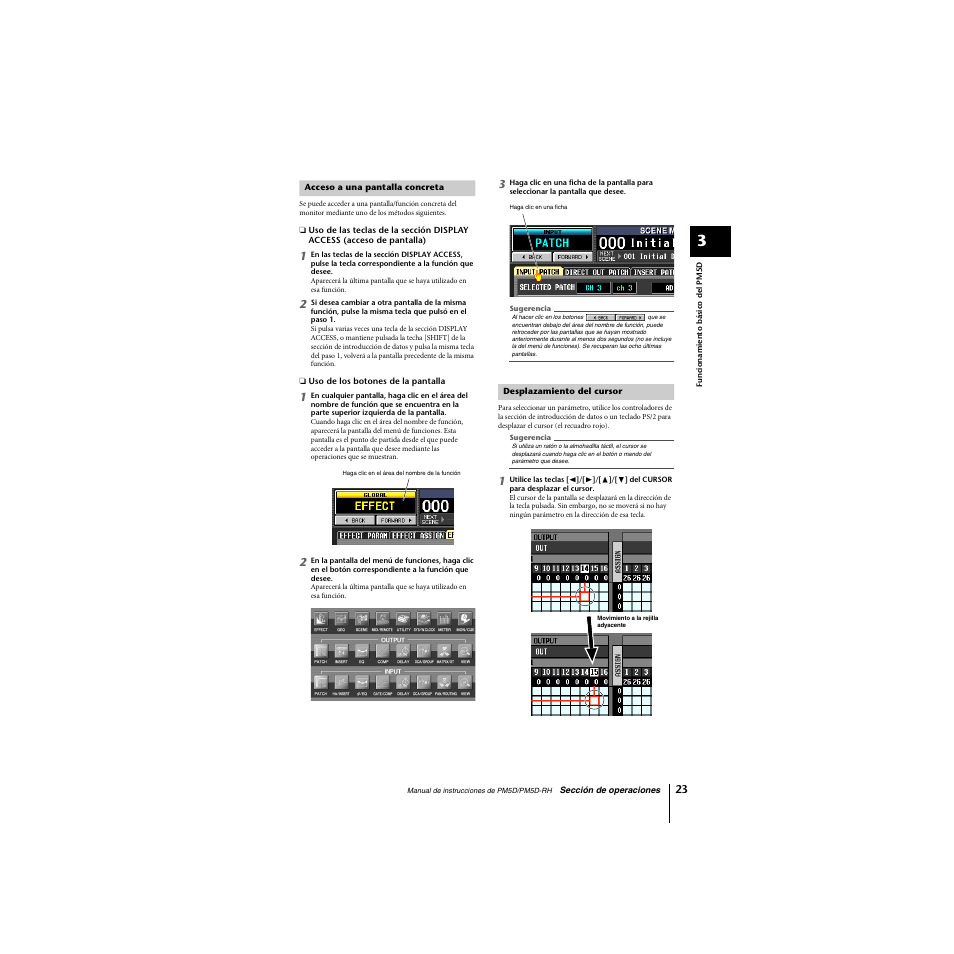 Acceso a una pantalla concreta, Desplazamiento del cursor | Yamaha PM5D-RHPM5D User Manual | Page 23 / 367