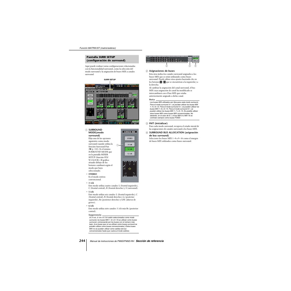 Pantalla surr setup (configuración de surround) | Yamaha PM5D-RHPM5D User Manual | Page 244 / 367