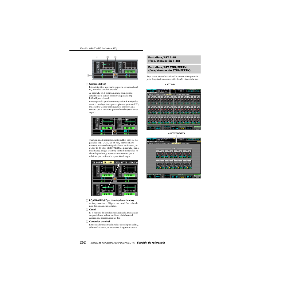 Pantalla ø/att 1-48 (fase/atenuación 1-48), Stin/fxrtn) | Yamaha PM5D-RHPM5D User Manual | Page 262 / 367