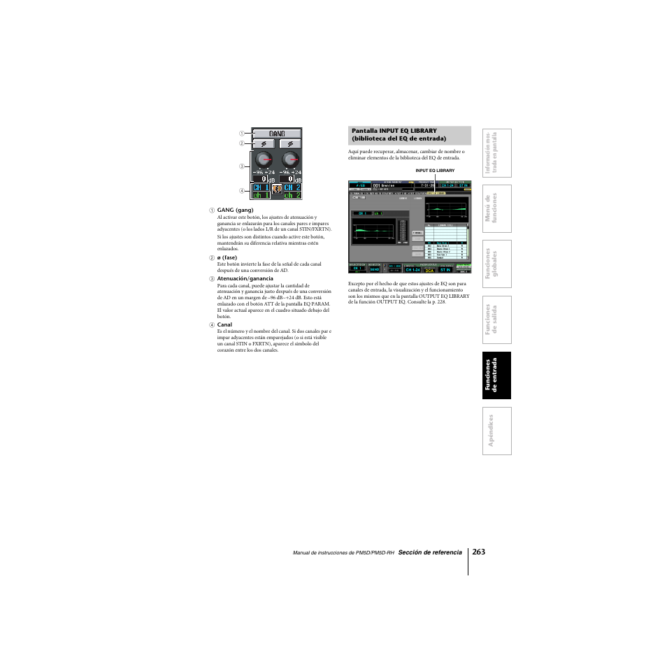 Pantalla input eq library (biblioteca del eq, De entrada) | Yamaha PM5D-RHPM5D User Manual | Page 263 / 367