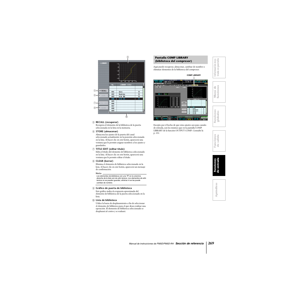 Pantalla comp library (biblioteca del compresor) | Yamaha PM5D-RHPM5D User Manual | Page 269 / 367