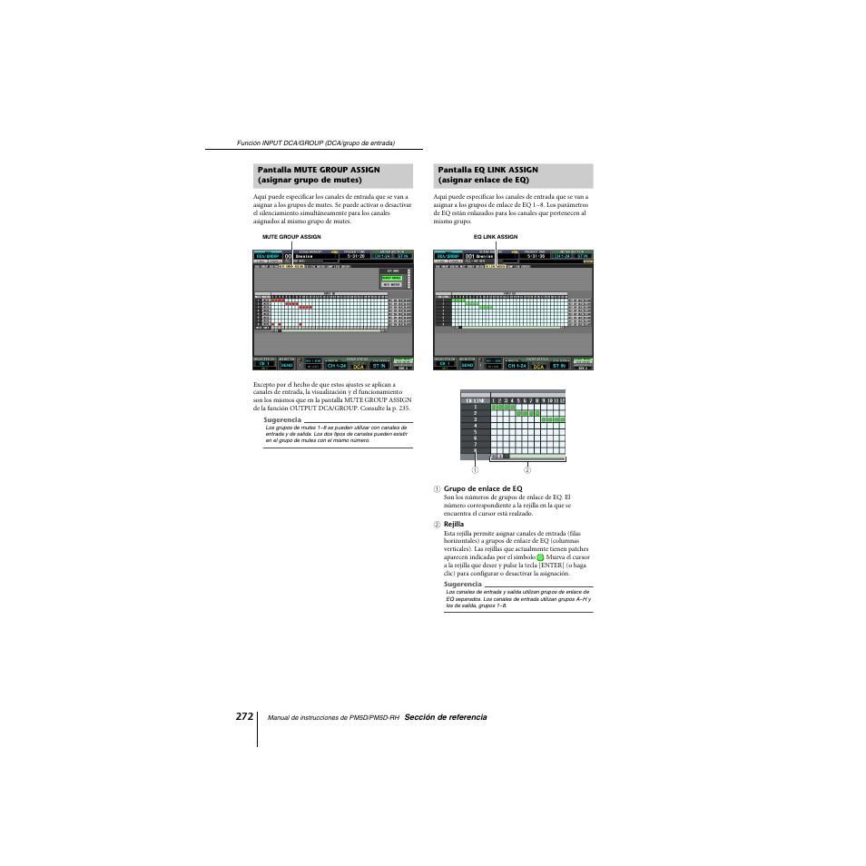 Pantalla eq link assign (asignar enlace de eq) | Yamaha PM5D-RHPM5D User Manual | Page 272 / 367