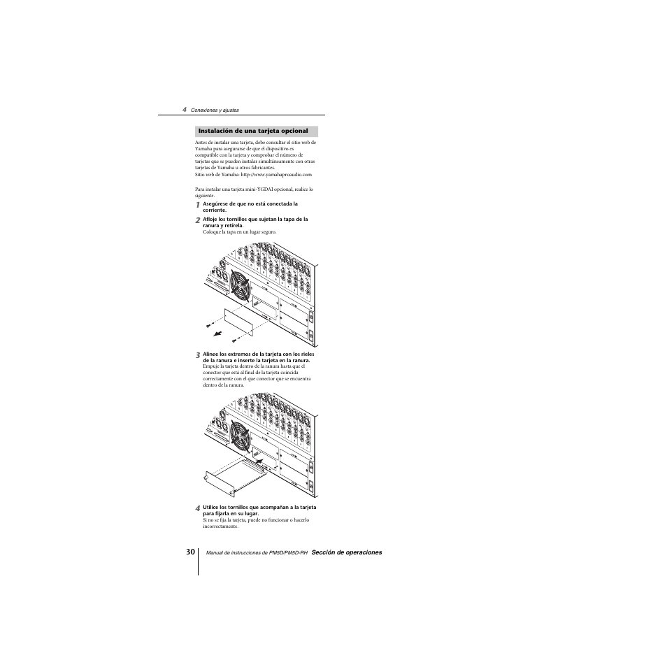 Instalación de una tarjeta opcional | Yamaha PM5D-RHPM5D User Manual | Page 30 / 367