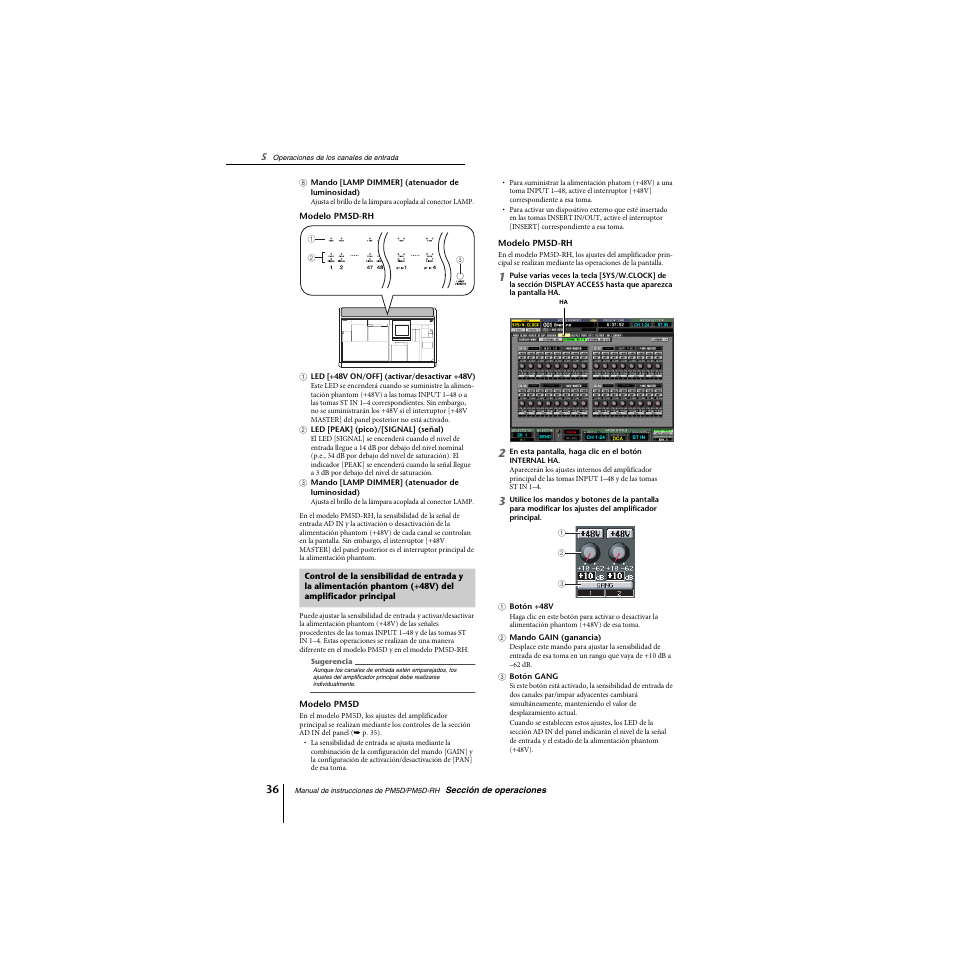 Phantom (+48v) del amplificador principal, P. 36) | Yamaha PM5D-RHPM5D User Manual | Page 36 / 367