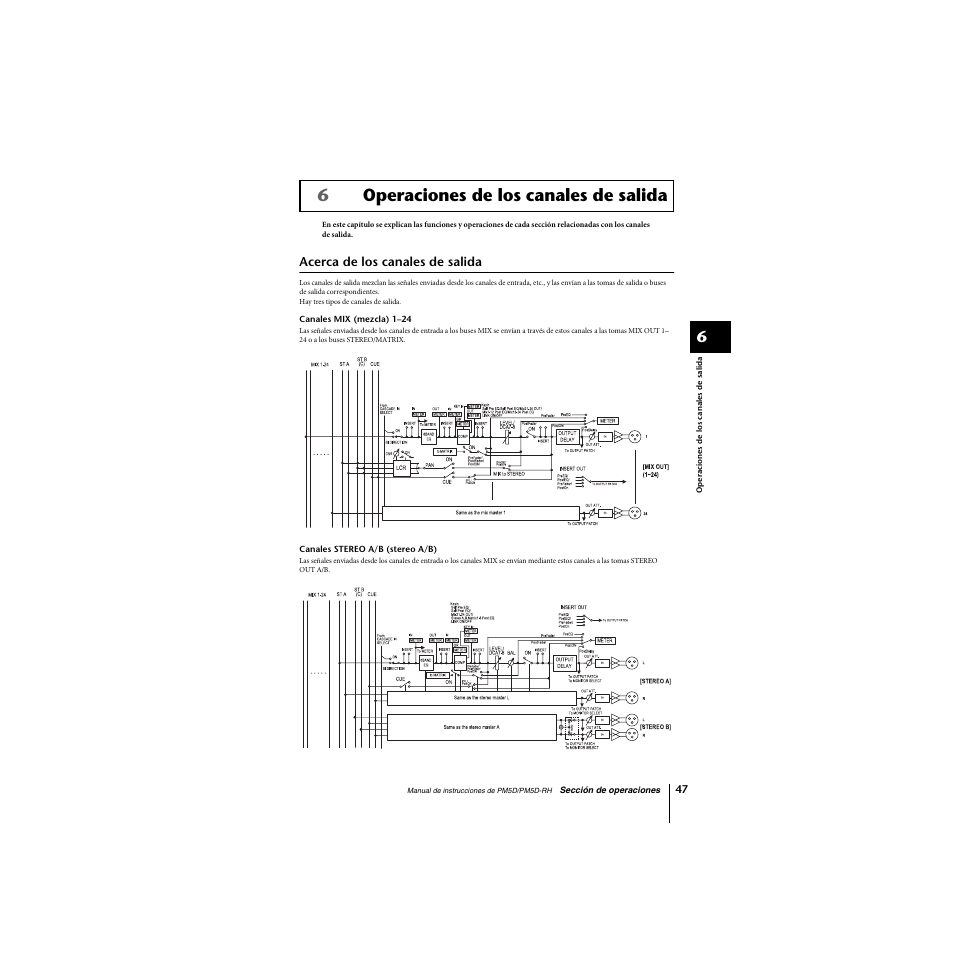 Operaciones de los canales de salida, Acerca de los canales de salida, 6operaciones de los canales de salida | Yamaha PM5D-RHPM5D User Manual | Page 47 / 367