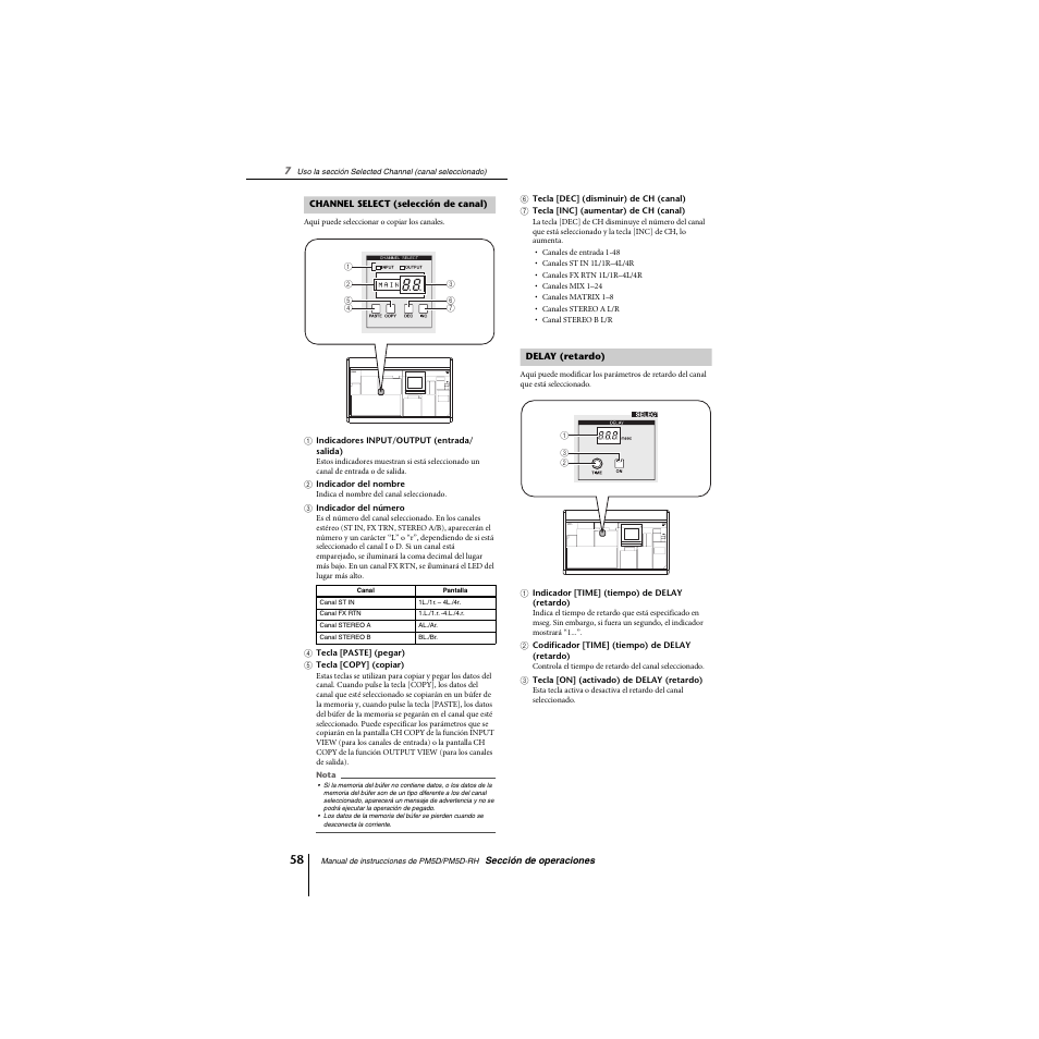 Channel select (selección de canal), Delay (retardo) | Yamaha PM5D-RHPM5D User Manual | Page 58 / 367