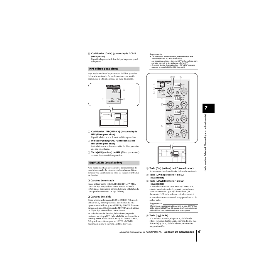Hpf (filtro pasa altos), Equalizer (ecualizador), Hpf (filtro pasa altos) equalizer (ecualizador) | Yamaha PM5D-RHPM5D User Manual | Page 61 / 367