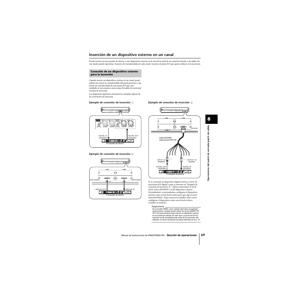 Inserción de un dispositivo externo en un canal, Aes/ebu | Yamaha PM5D-RHPM5D User Manual | Page 69 / 367