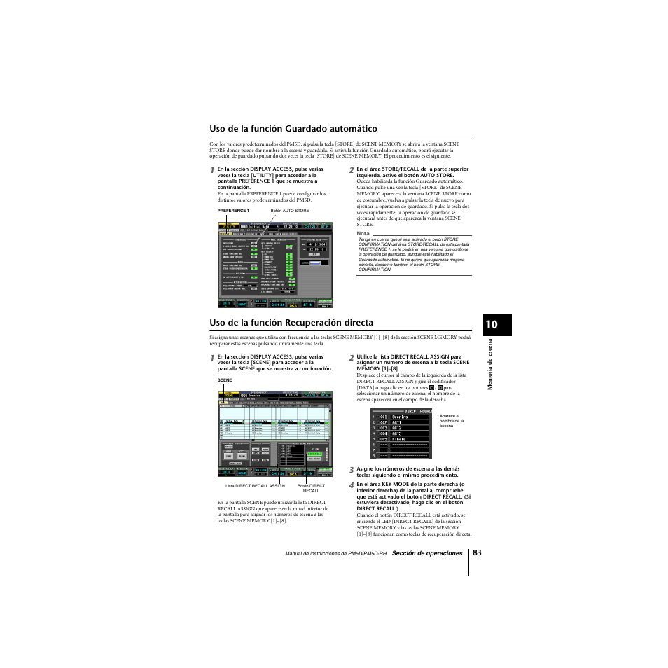 Uso de la función guardado automático, Uso de la función recuperación directa | Yamaha PM5D-RHPM5D User Manual | Page 83 / 367