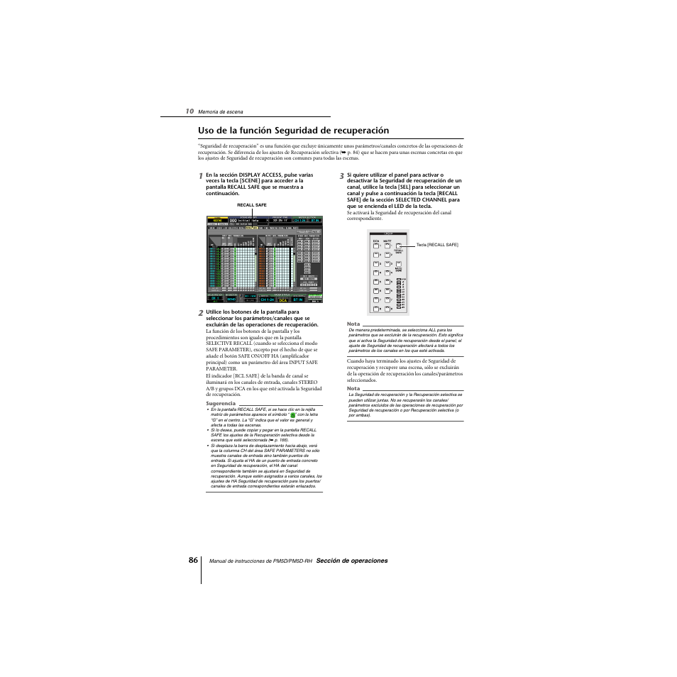 Uso de la función seguridad de recuperación | Yamaha PM5D-RHPM5D User Manual | Page 86 / 367