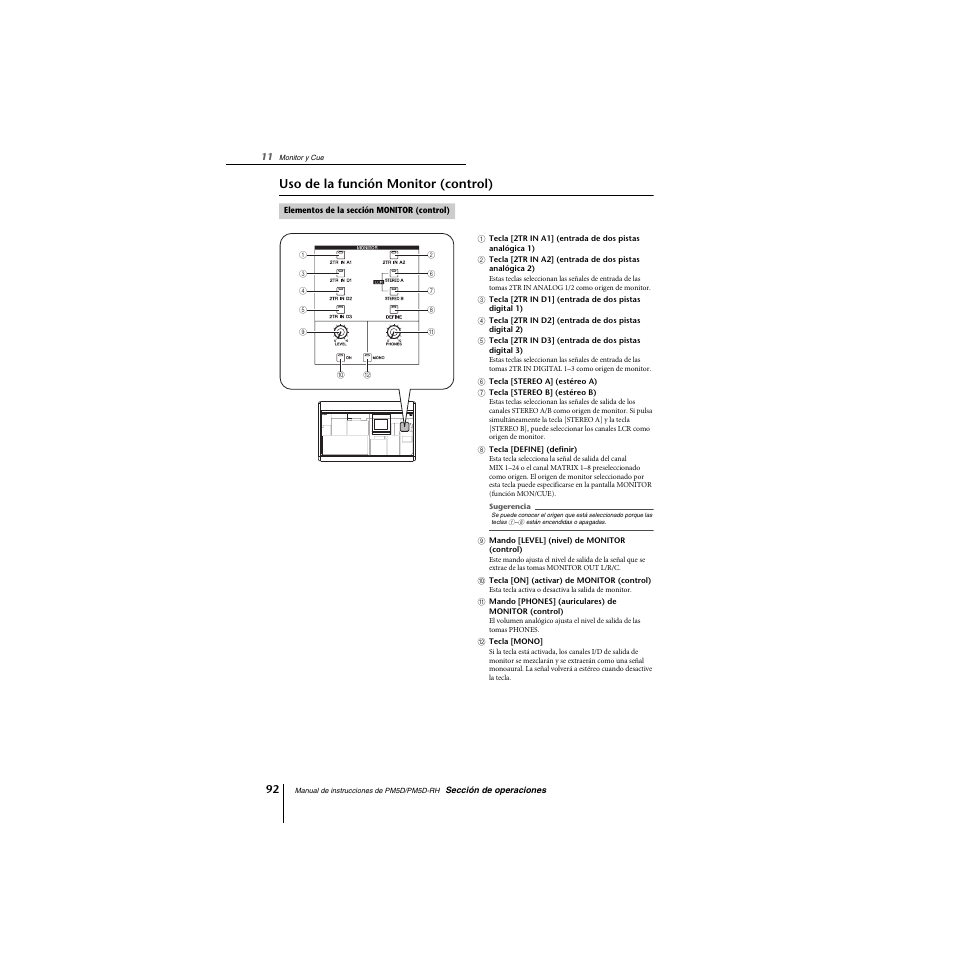 Uso de la función monitor (control), Elementos de la sección monitor (control) | Yamaha PM5D-RHPM5D User Manual | Page 92 / 367