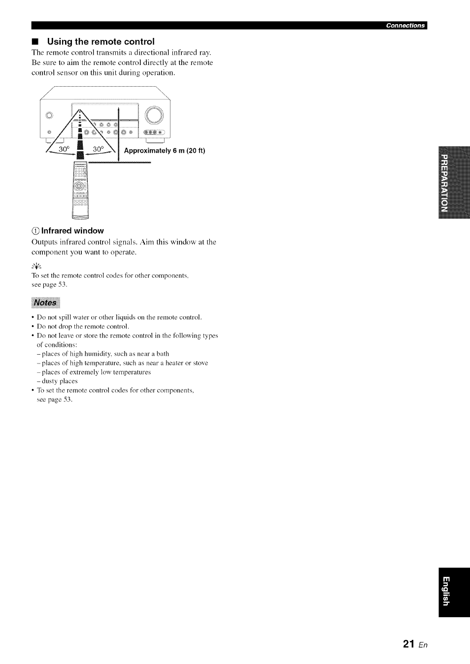 Using the remote control, Infrared window | Yamaha OWNER'S MANUAL HTR-6130 User Manual | Page 25 / 77