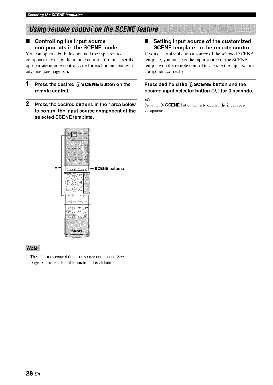 Using remote control on the scene feature, 1 press the desired i remote control | Yamaha OWNER'S MANUAL HTR-6130 User Manual | Page 32 / 77