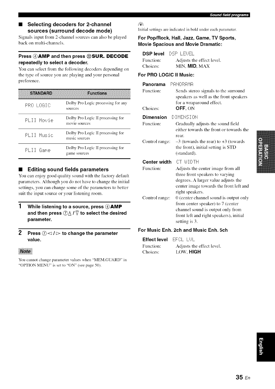 Editing sound fields parameters | Yamaha OWNER'S MANUAL HTR-6130 User Manual | Page 39 / 77