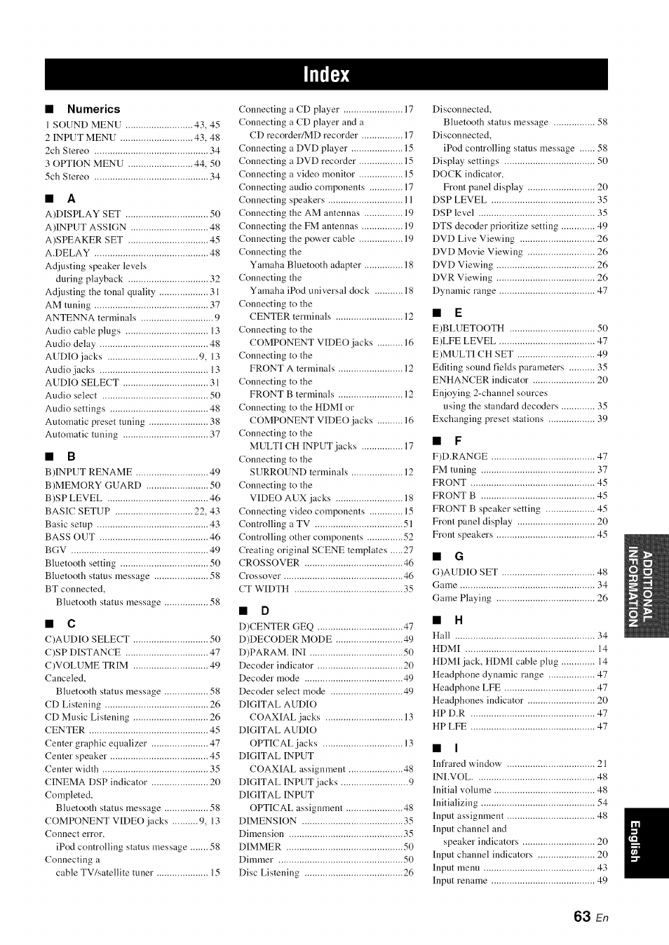 Yamaha OWNER'S MANUAL HTR-6130 User Manual | Page 67 / 77