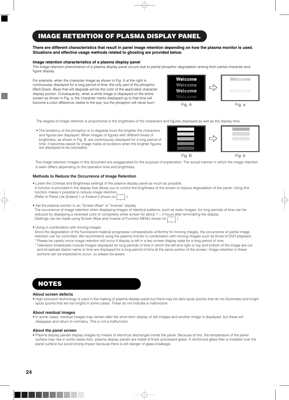 Image retention of plasma display panel, Notes | Yamaha pdm-4210 User Manual | Page 26 / 52