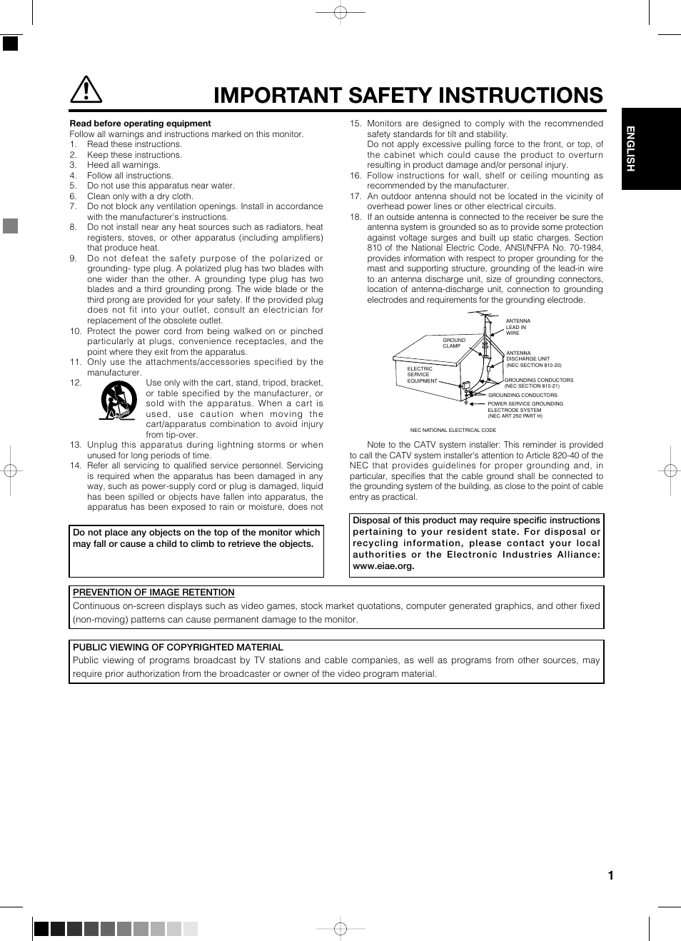 Important safety instructions | Yamaha pdm-4210 User Manual | Page 3 / 52