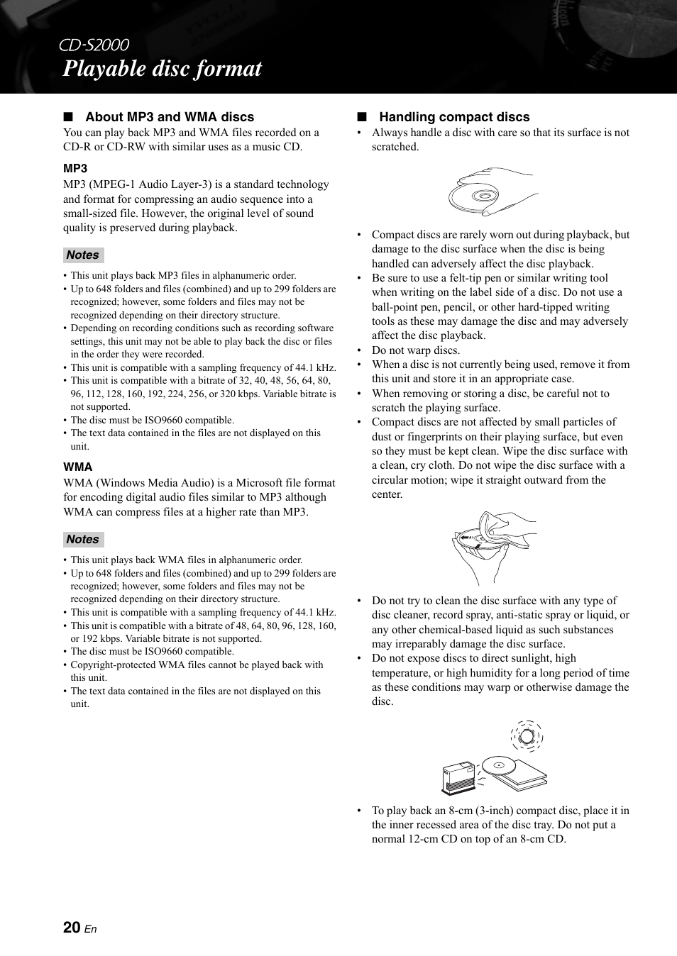Playable disc format | Yamaha CD-S2000 User Manual | Page 20 / 29