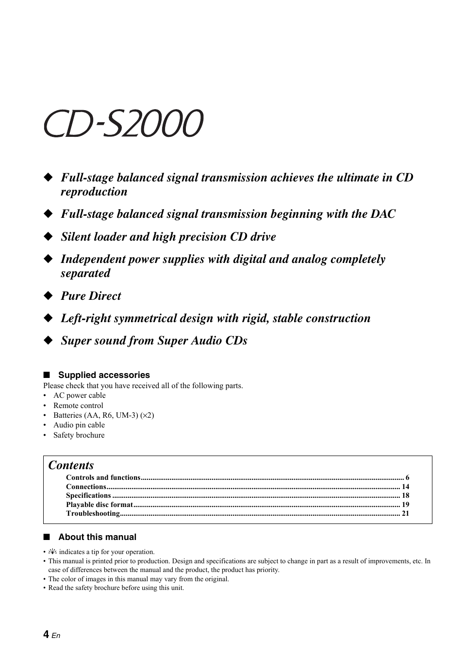 Yamaha CD-S2000 User Manual | Page 4 / 29