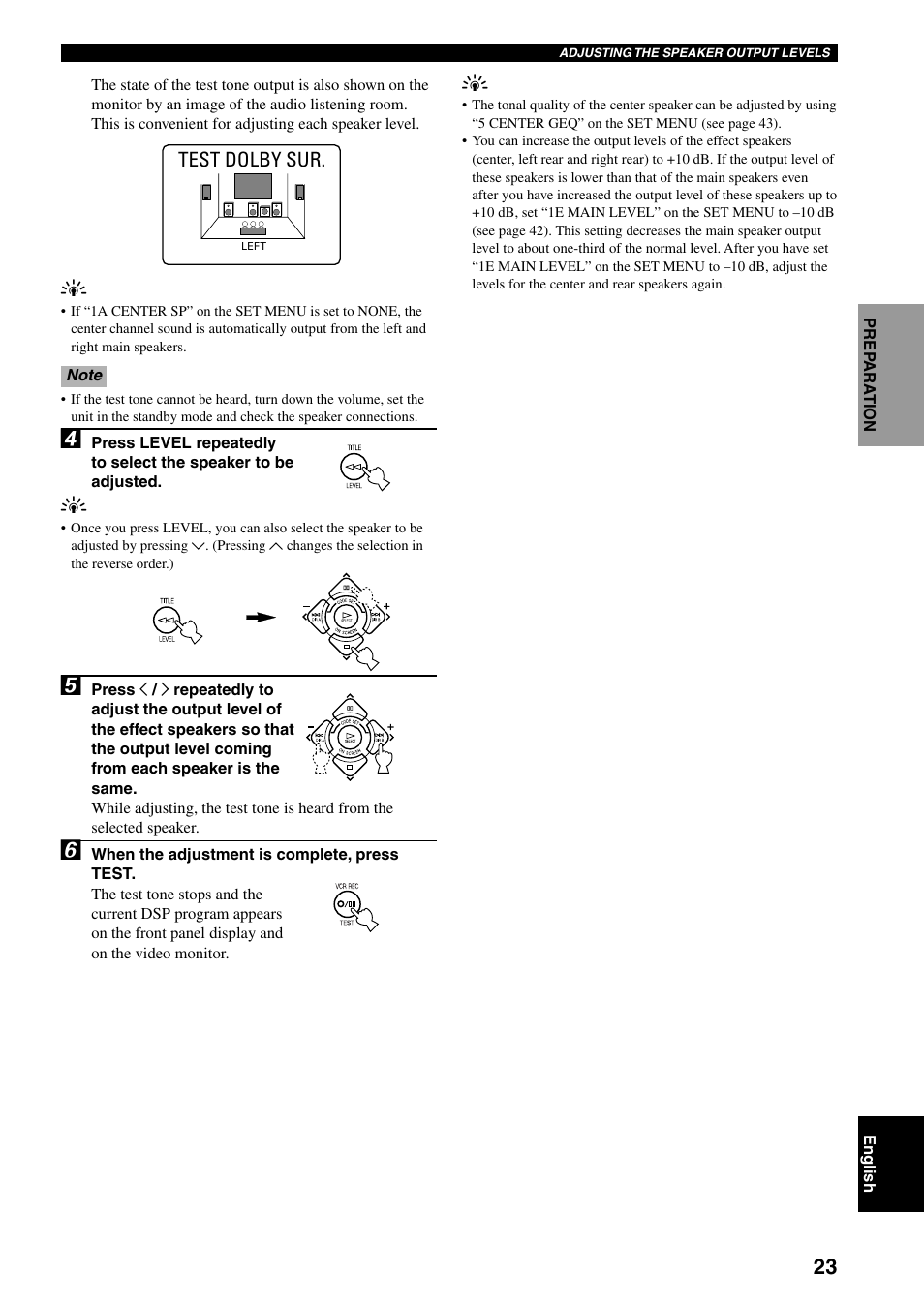 Test dolby sur | Yamaha RX-V800RDS User Manual | Page 25 / 83