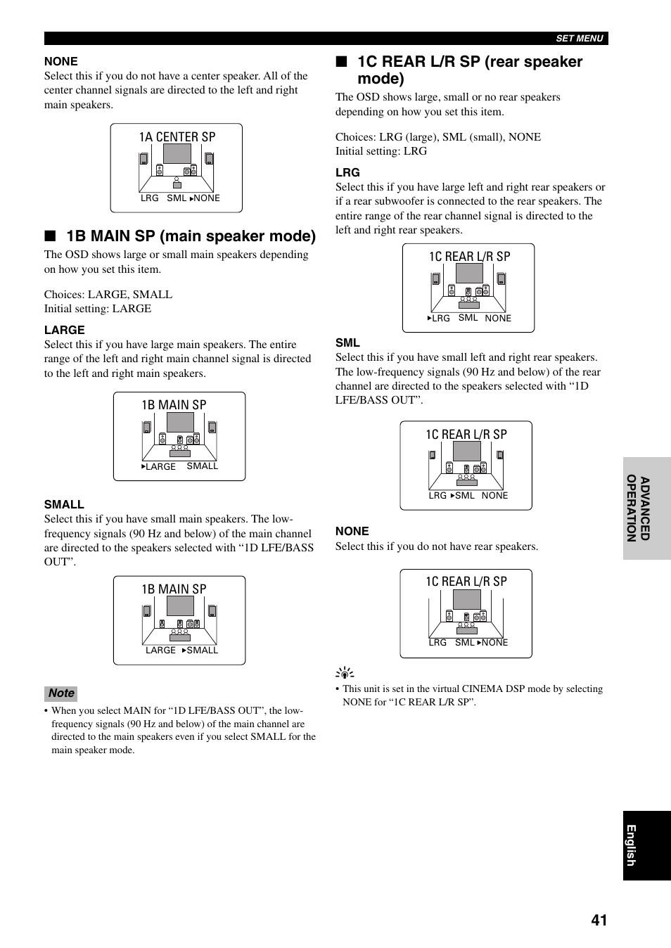 1c rear l/r sp (rear speaker mode), 1b main sp (main speaker mode) | Yamaha RX-V800RDS User Manual | Page 43 / 83