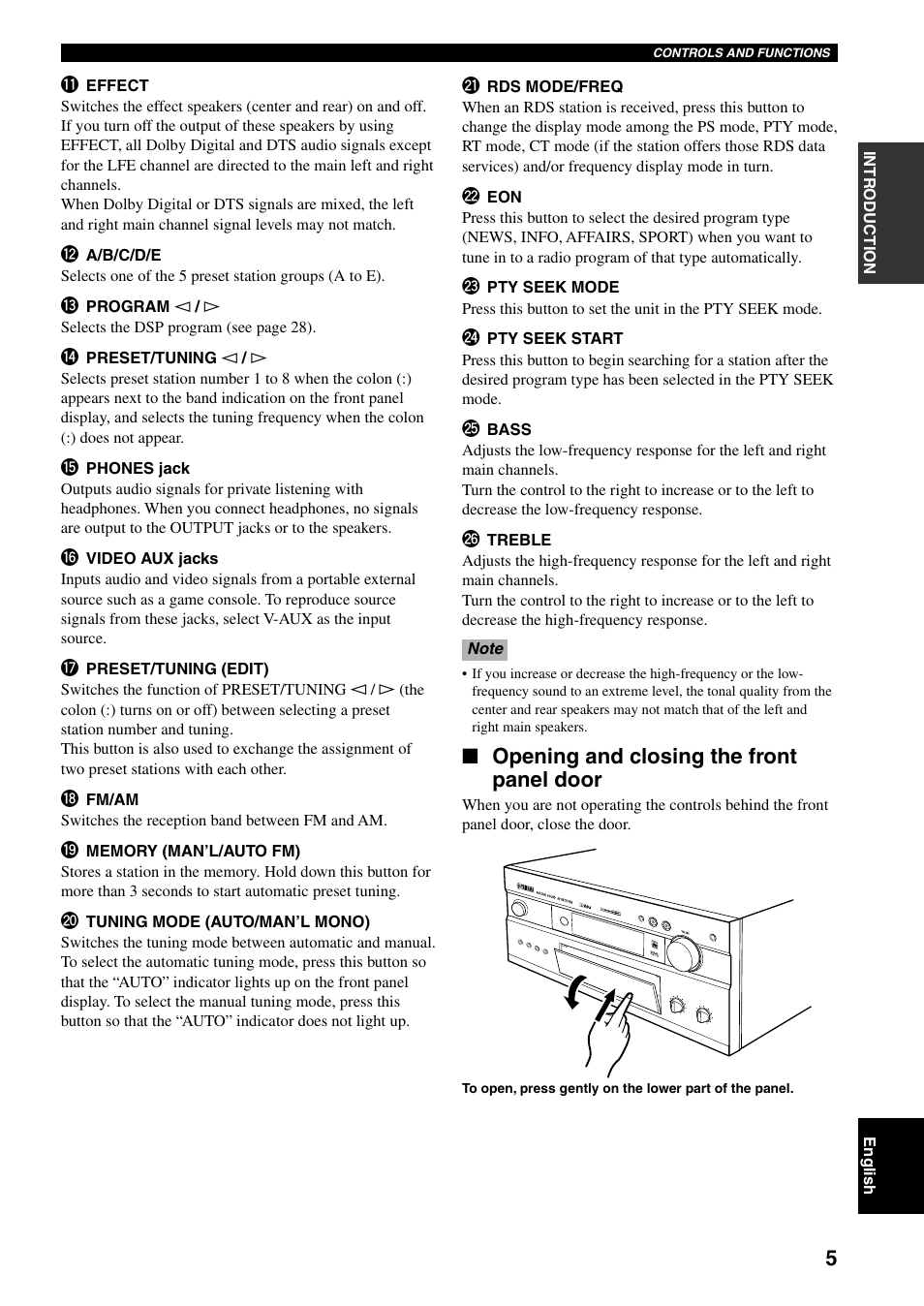 Opening and closing the front panel door | Yamaha RX-V800RDS User Manual | Page 7 / 83