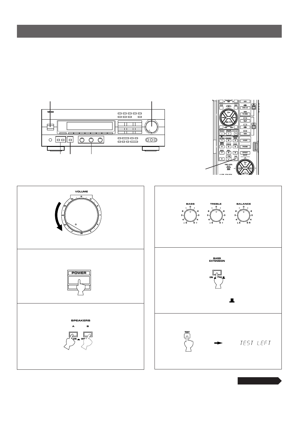 Speaker balance adjustment, Continued, Set to the | Position, Turn the power on, Set to the “0” position, Set to the “off ( ) | Yamaha R-V902 User Manual | Page 17 / 44