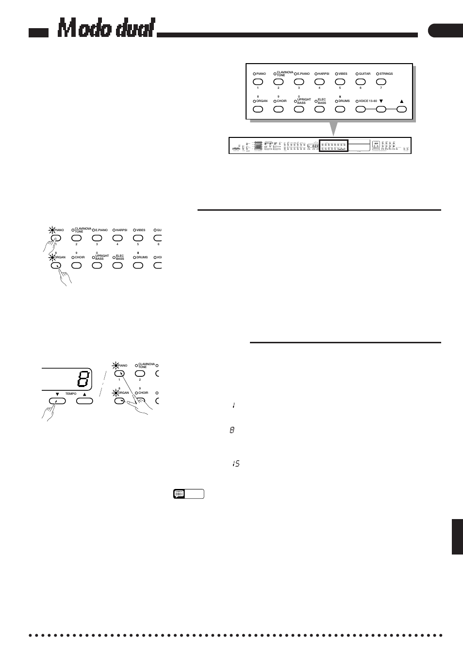 Modo dual, Activación del modo dual, Balance de voces en el modo dual | Yamaha CVP-85A User Manual | Page 13 / 76