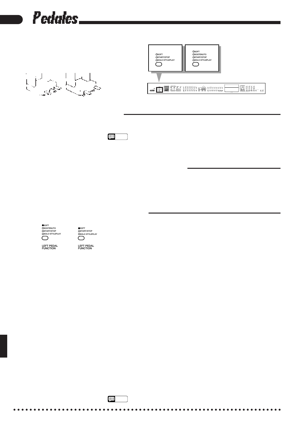 Pedales, Pedal derecho (apagador), Pedal central (sostenido, sólo la cvp-87a) | Pedal izquierdo (multifuncional) | Yamaha CVP-85A User Manual | Page 18 / 76