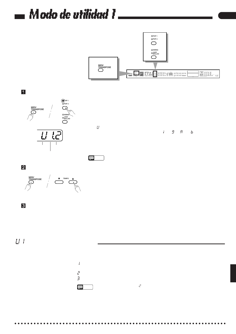 Modo de utilidad 1, U1.2, Sensibilidad de pulsación | Yamaha CVP-85A User Manual | Page 45 / 76