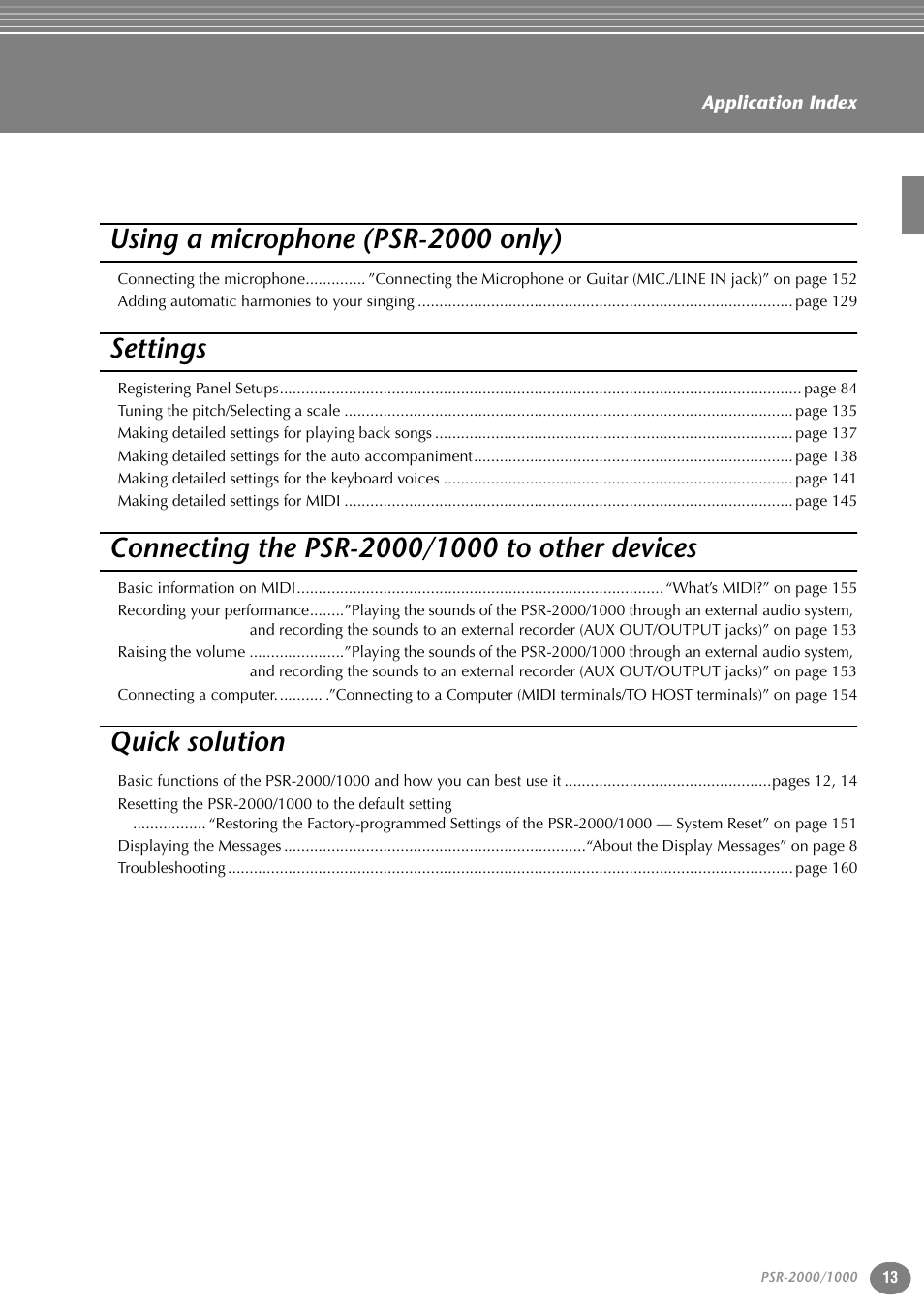 Using a microphone (psr-2000 only), Settings, Quick solution | Yamaha PORTATONE PSR-1000 User Manual | Page 13 / 172