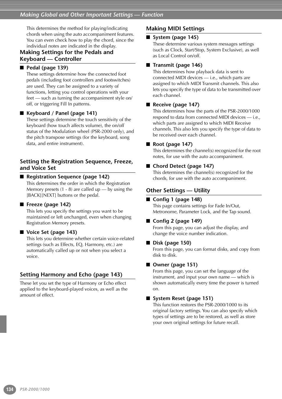 Making midi settings, Other settings — utility | Yamaha PORTATONE PSR-1000 User Manual | Page 134 / 172