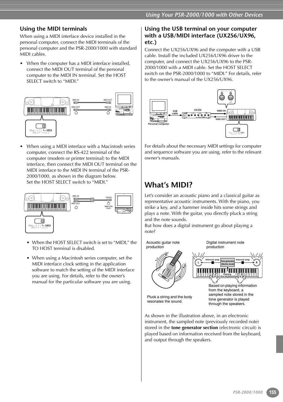 Using the midi terminals, What’s midi | Yamaha PORTATONE PSR-1000 User Manual | Page 155 / 172