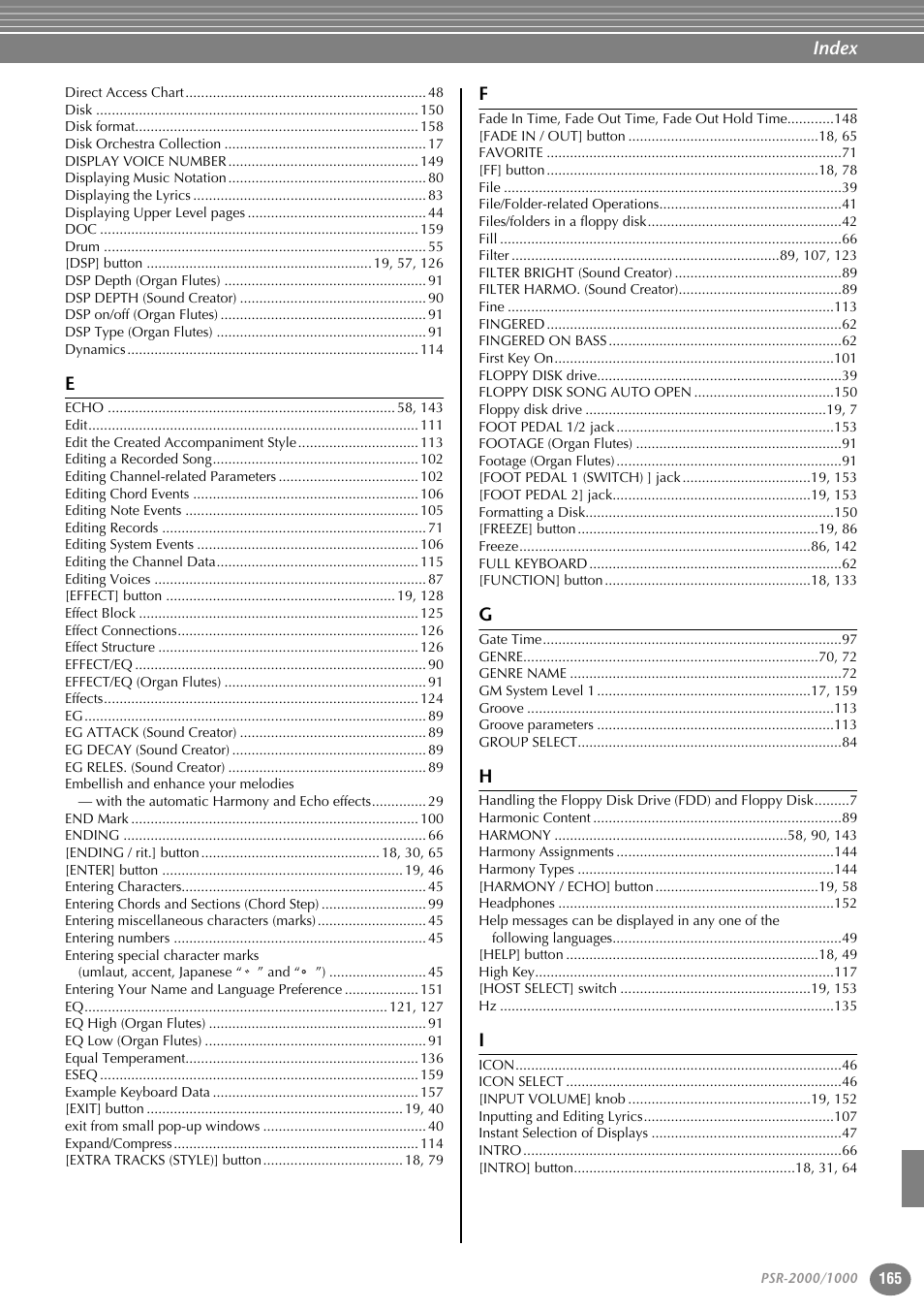 Index | Yamaha PORTATONE PSR-1000 User Manual | Page 165 / 172