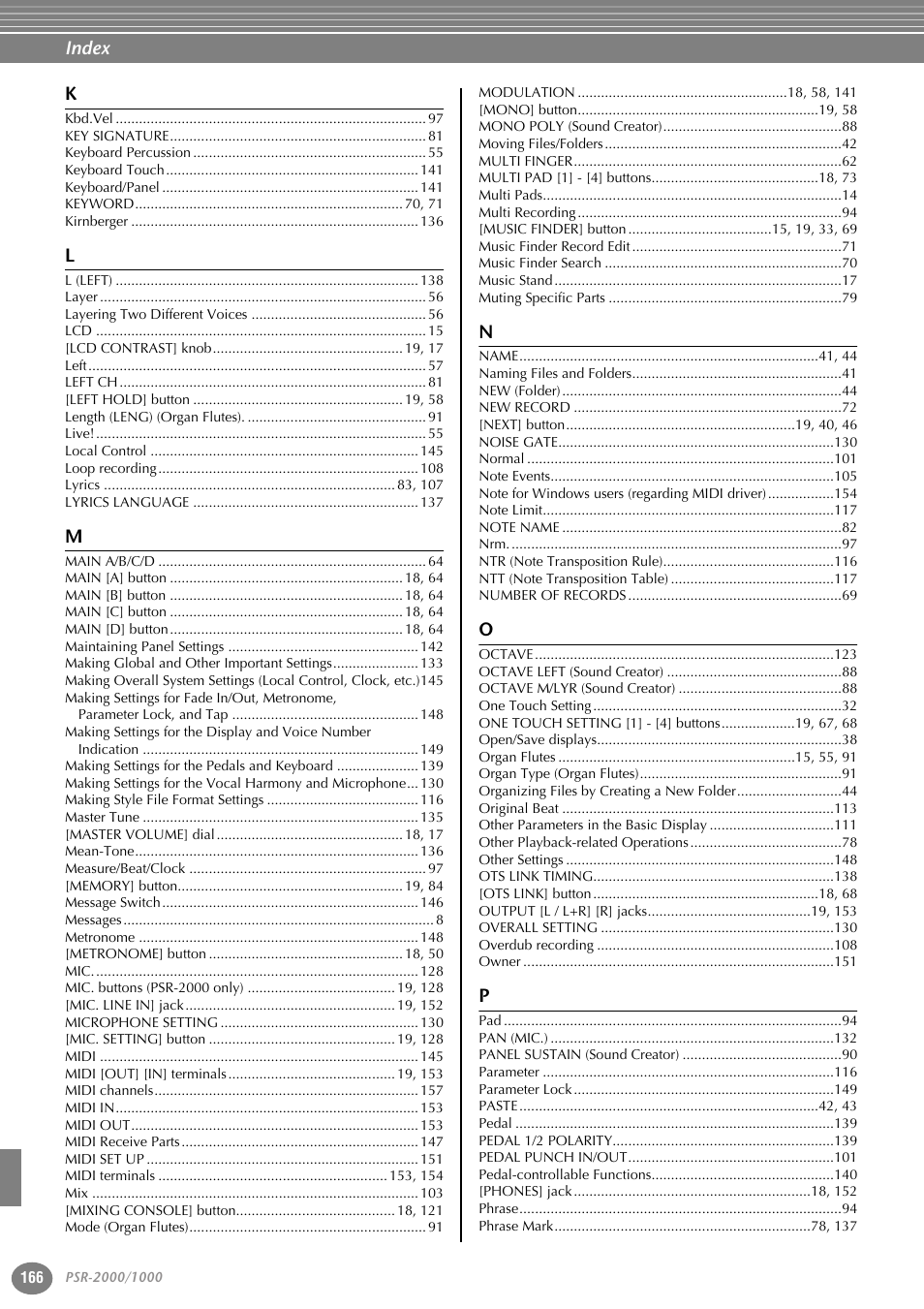 Yamaha PORTATONE PSR-1000 User Manual | Page 166 / 172