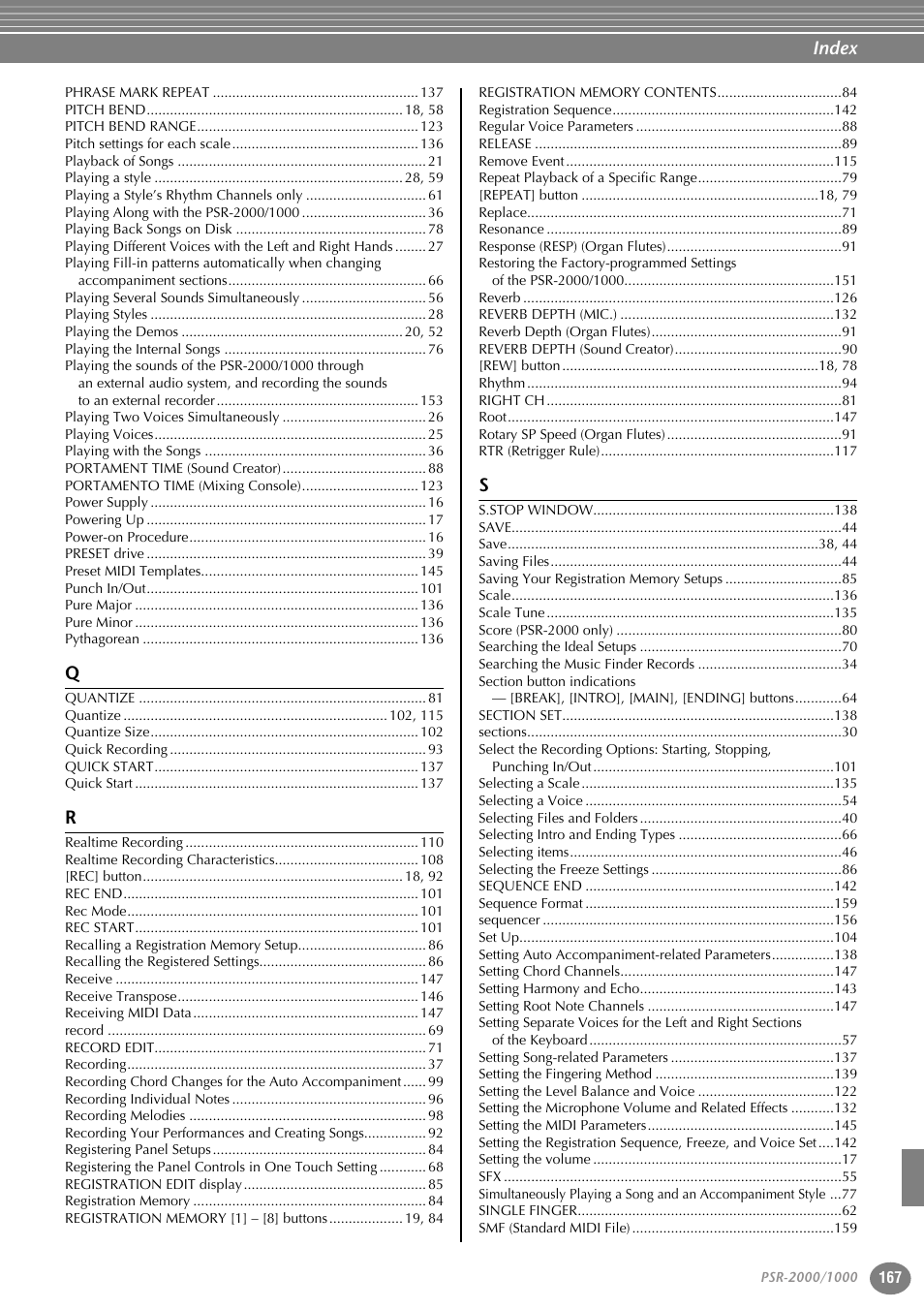 Index | Yamaha PORTATONE PSR-1000 User Manual | Page 167 / 172