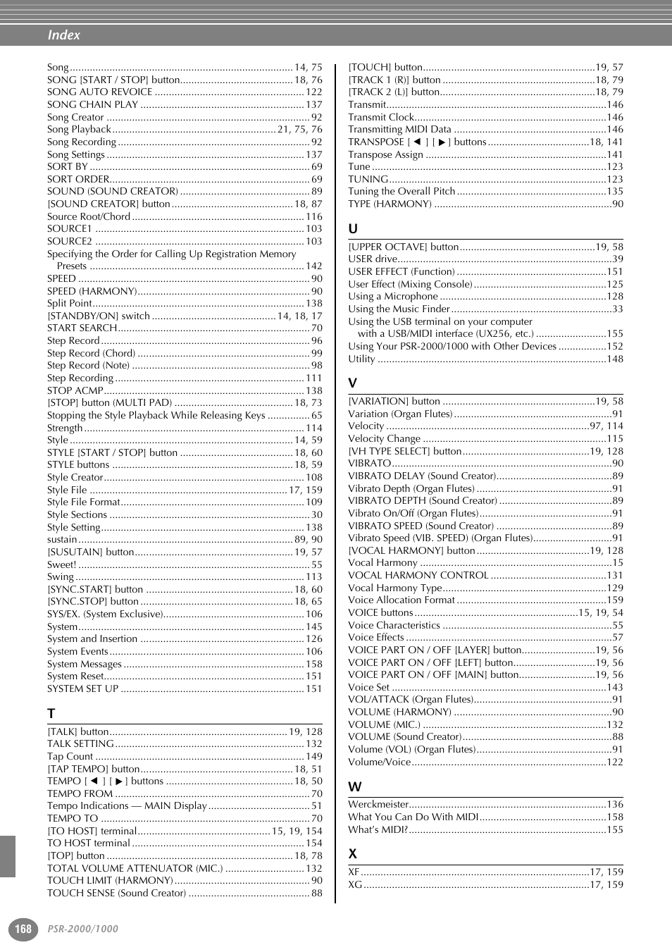 Index | Yamaha PORTATONE PSR-1000 User Manual | Page 168 / 172