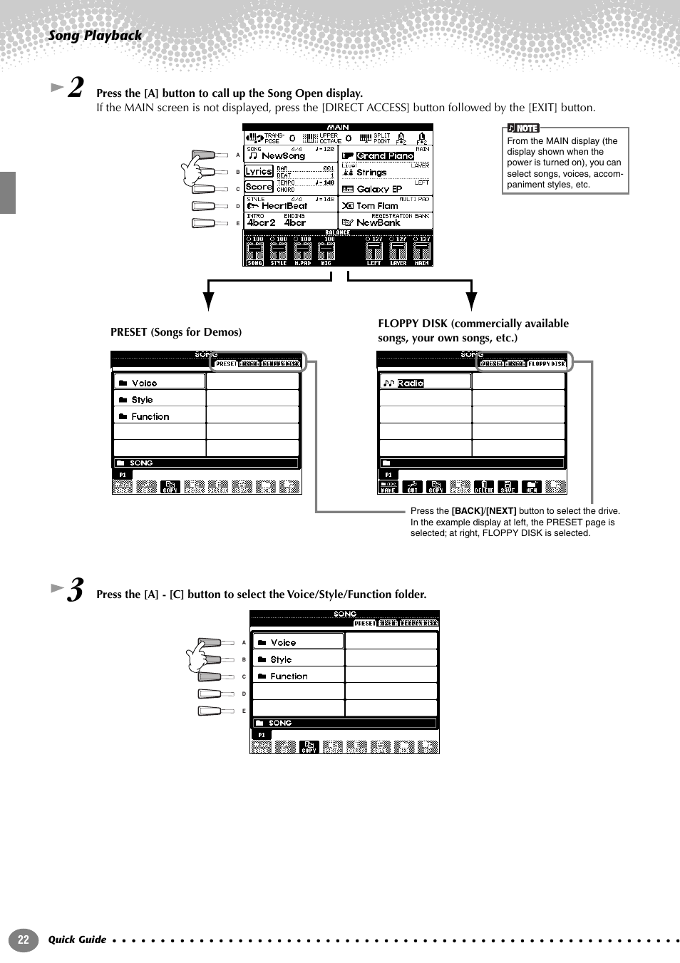 Song playback | Yamaha PORTATONE PSR-1000 User Manual | Page 22 / 172
