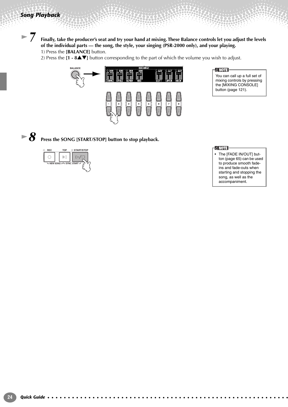 Song playback | Yamaha PORTATONE PSR-1000 User Manual | Page 24 / 172