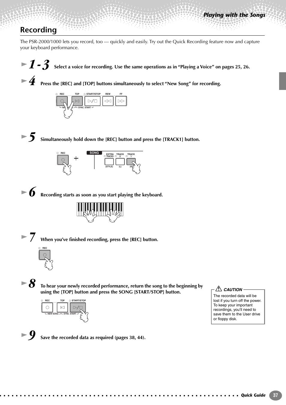 Recording | Yamaha PORTATONE PSR-1000 User Manual | Page 37 / 172