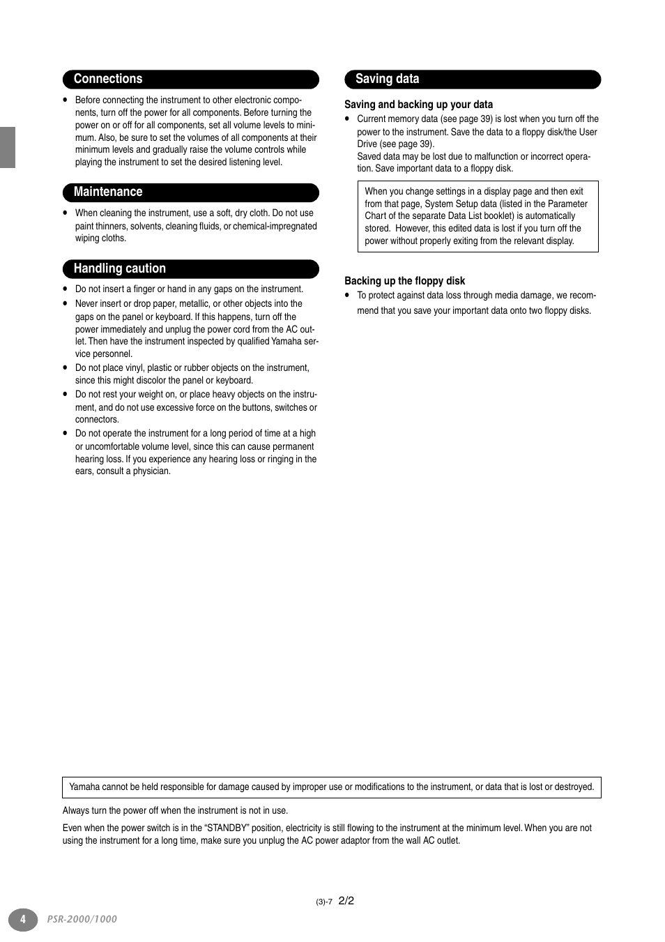 Yamaha PORTATONE PSR-1000 User Manual | Page 4 / 172